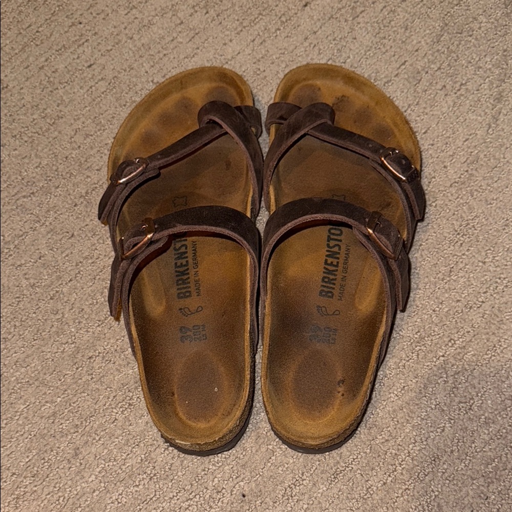 Birkenstock Brown Sandals with Adjustable Straps and Contoured Footbed